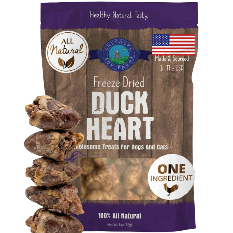 Shepherd Boy Farms Freeze Dried Dog and Cat Treats, Duck Heart, All Natural Freeze-Dried Dog Treat & Snack, Made in USA, High in Protein, Essential Nutrition of Raw Food, Single Ingredient 3oz
