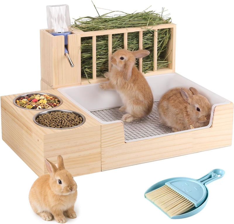 4-in-1 Rabbit Litter Box with Hay Feeder, Bunny Toilet