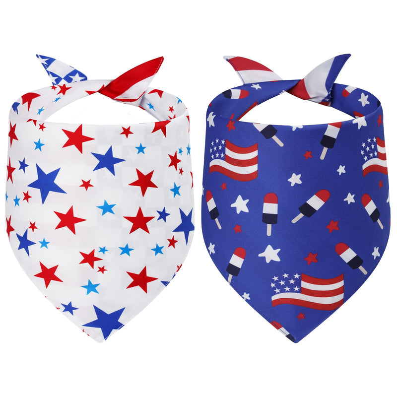 Gofshy 4th of July Dog Bandanas Large 2PCS, Triangle Reversible American Flag Scarf for Boy and Girl, Adjustable Patriotic Puppy Bibs for Large Medium Pets Cats