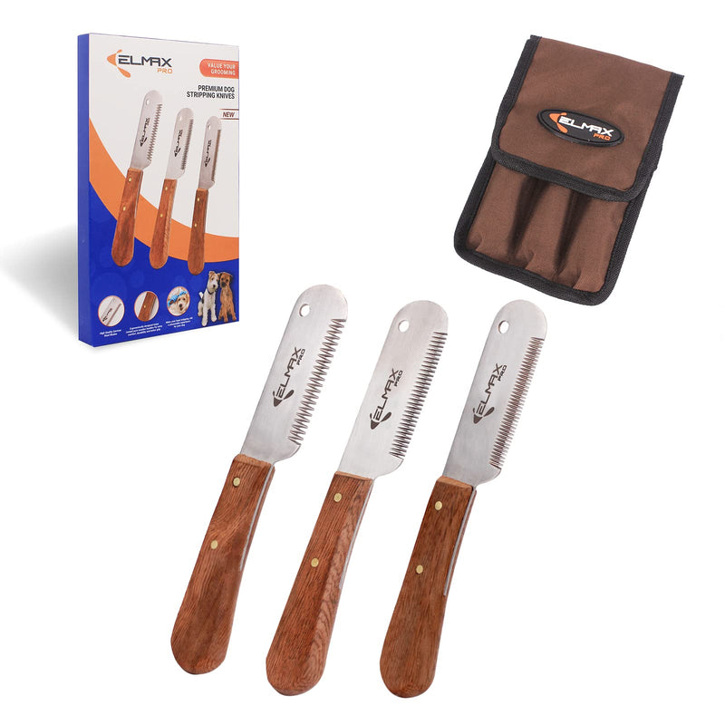 Elmax Pro Professional Stripping Knife for Dogs, Best for Removing Unwanted Undercoat, Blades are Made of Stainless Steel with Wooden Handle Grip (Right-Handed, Rosewood)