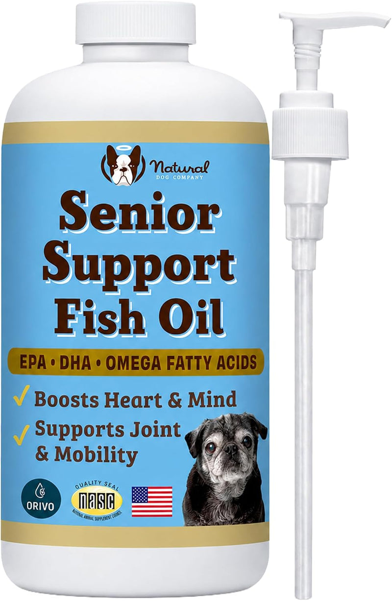 Natural Dog Company Omega 3 Fish Oil for Senior Dogs Supplement – Support Mobility, Skin, Coat, Heart & Brain, with Turmeric, Salmon & Fish Oil for Aging Dogs, Liquid Canine Supplement, 16oz