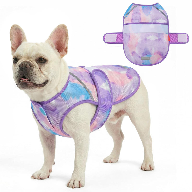 KYEESE Dog Cooling Vest, Lightweight Dog Cooler Jacket, 3D Breathable Mesh Pet Cooling Shirts for Summer with Reflective Stripe, Sun Protection Pet T Shirt for Beach, Hiking, Walking, Purple, L