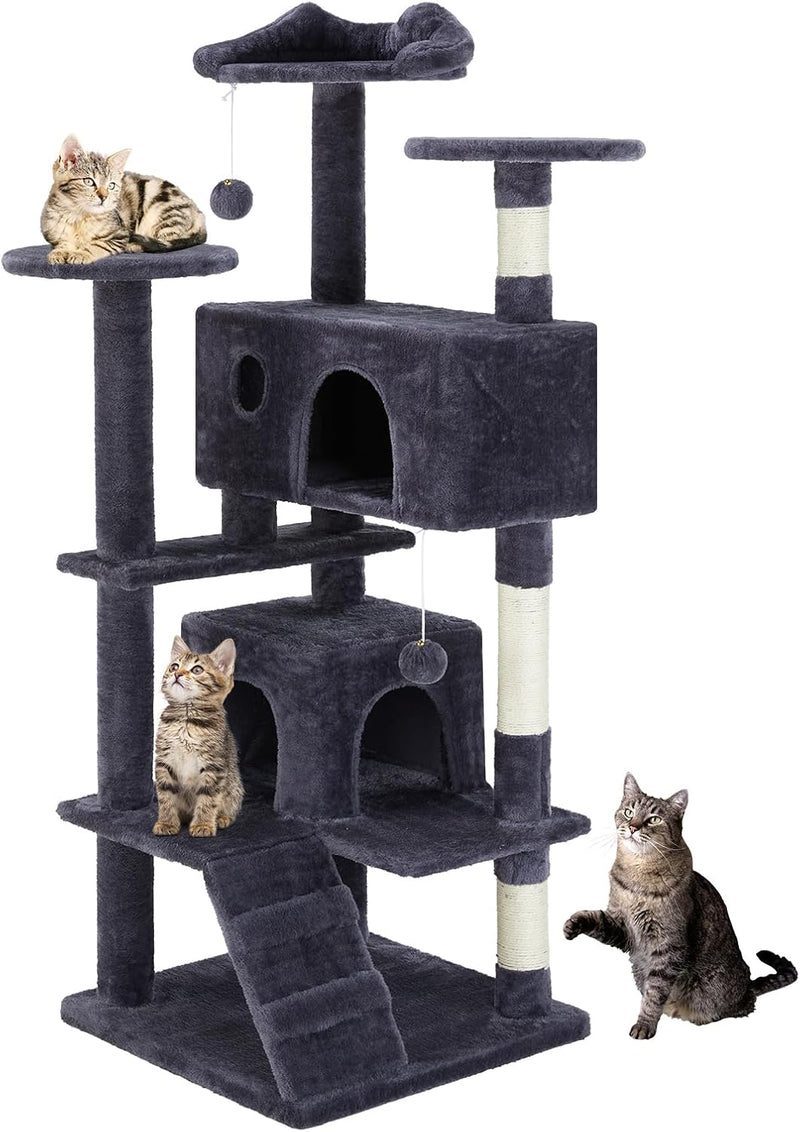 54 Inch Cat Tree Tower with Sisal Scratching Posts, Multi-Level