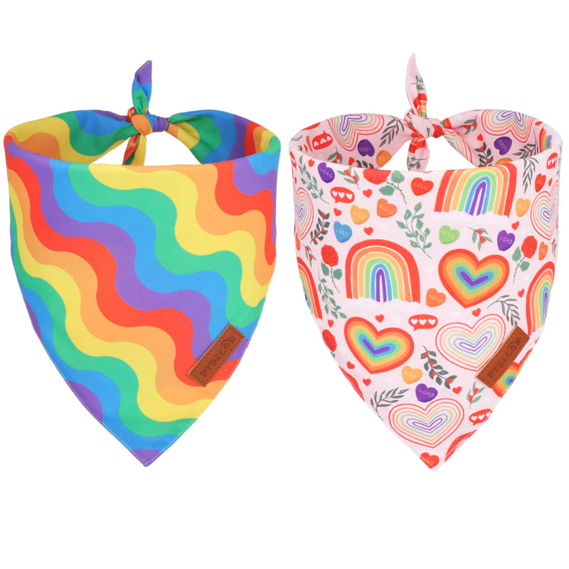 PTDECOR Rainbow Dog Bandanas Pride Day Dog Scarf Reversible Triangle LGBT+ Rainbow Bandanas for Medium Large Dogs Pets (Pride, Large)