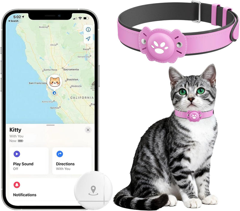 2-in-1 GPS Tracker for Cats: Smart Pet Collar with Real-Time Tracking,No Monthly Fee/Subscription (iOS & Android) Waterp