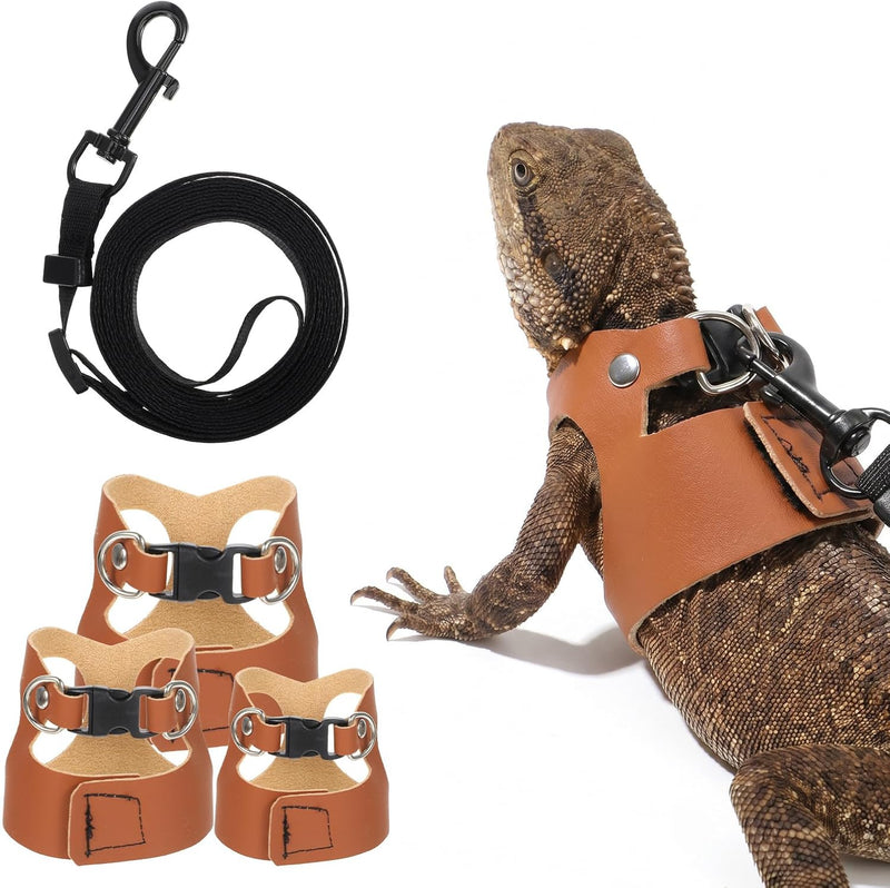Bearded Dragon Harness and Leash Set, 3 Sizes Adjustable Reptile Leash with Nylon Traction Rope, Escape Proof Lizard Wal