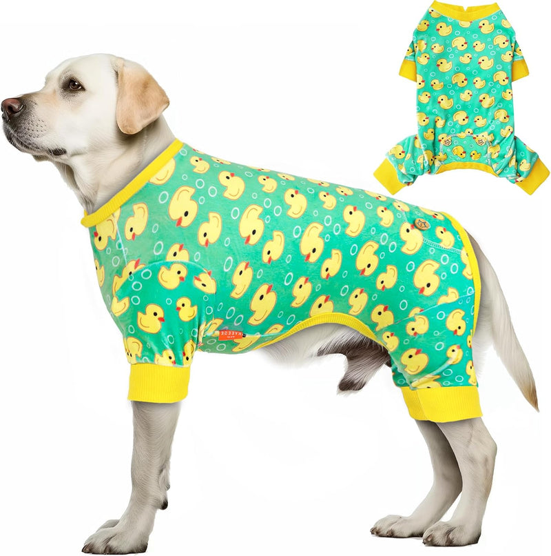 KYEESE Velvet Dog Pajamas for Medium Large Dogs Soft Onesie, Yellow Duck