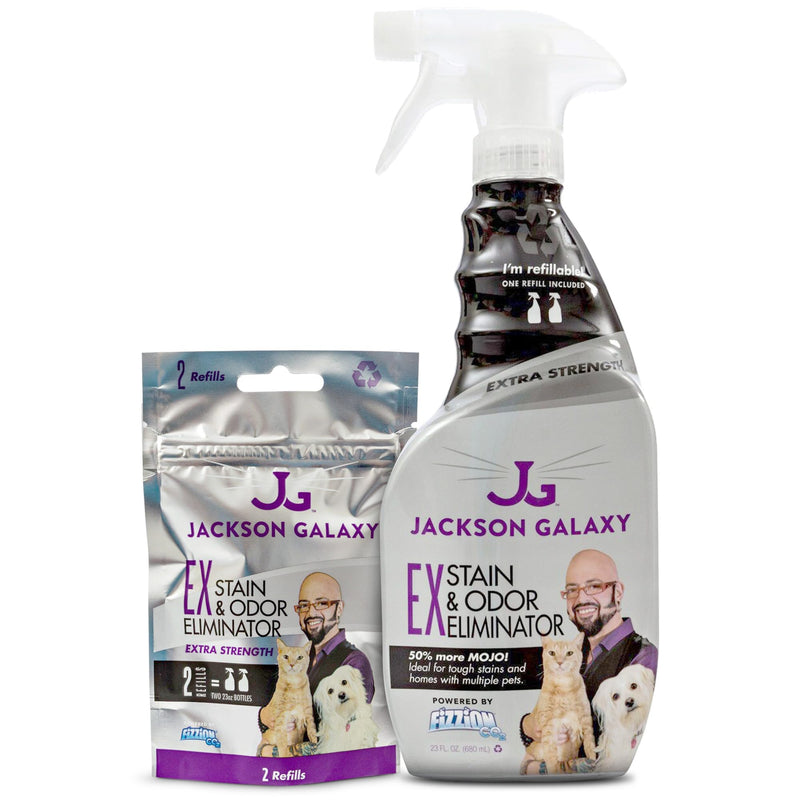 Jackson Galaxy EX Stain & Odor Eliminator - Cat Pee Cleaner, Reusable 23oz Bottle with Refill Included - Fast Acting & Non-Toxic CO2 Based Pet Urine Remover - Made by a Trusted Cat Expert