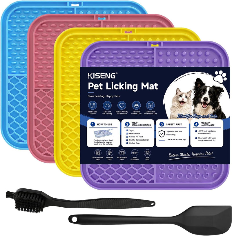 KISENGT Lick Mat for Dogs and Cats, Suction Cups, Slow Feeder, 4Pack, Large