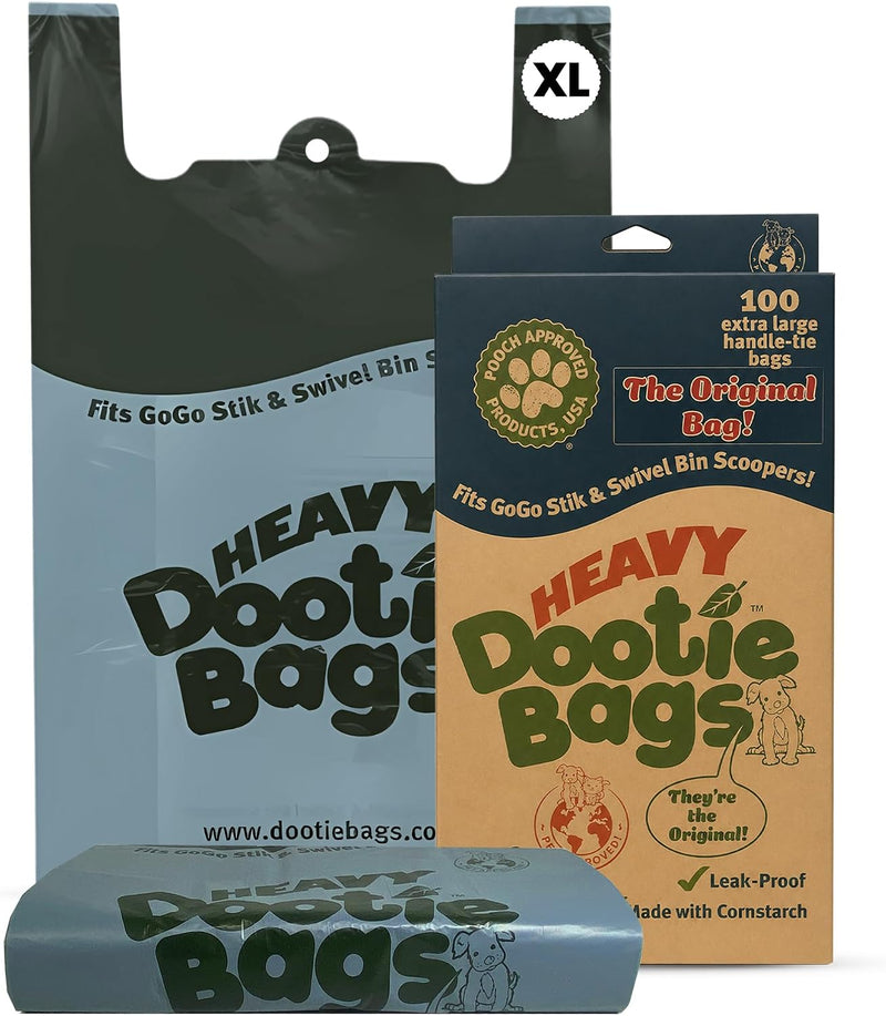 HEAVY Dootie Bags with EZ Tie Handles. Clean and Convenient for Pet Dog Poop, Cat Litter. Multi-Use. Great for Swivel Bi