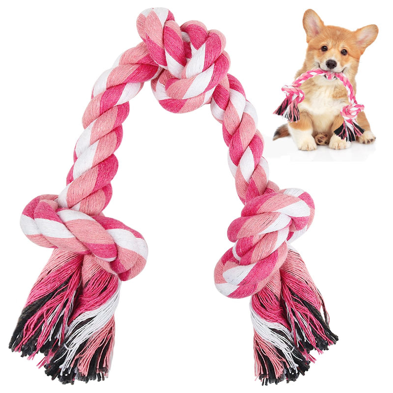 SZEE Dog Rope Toy, 14 in 3 Knots Chew Rope for Small Medium Dogs, Natural Cotton Pull Toy for Tug of War and Teeth Cleaning, Fits Valentine’s Day Vibe (Pink)