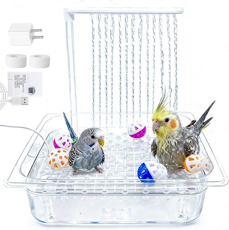 Parakeet Bird Bath with Pump,Large Automatic Parrot Bathtub Shower Fountain