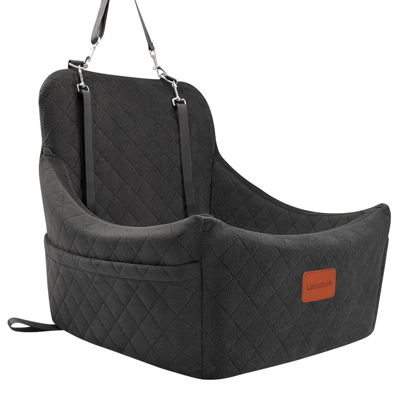 Lealchum Dog Car Seat for Medium Dogs Up to 40lbs,Fully Detachable and Washable,Memory Foam Covered Soft Fabric,Easy to Install with Adjustable Straps,Anti-Slip Base,Two Side Pockets(Black,Medium)