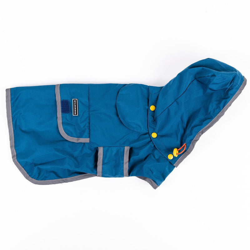 Wilderdog Dog Jacket Waterproof Raincoat with Breathable Interior, Removable Hood, Torso Strap, Secure Closures, Back Pocket and Two Hanging Loops, Foldable into Back Pocket