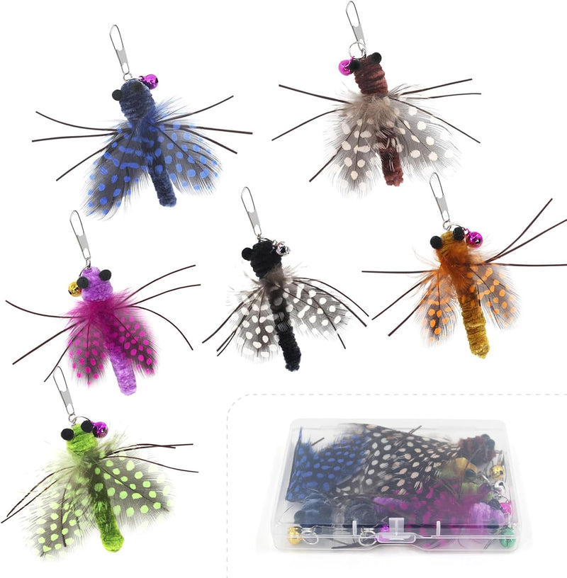 SONGWAY Insect Cat Toys with Feather - 6 Pieces Cat Insect Feather Toy Refills, Teaser Wand Attachments, Interactive Toy