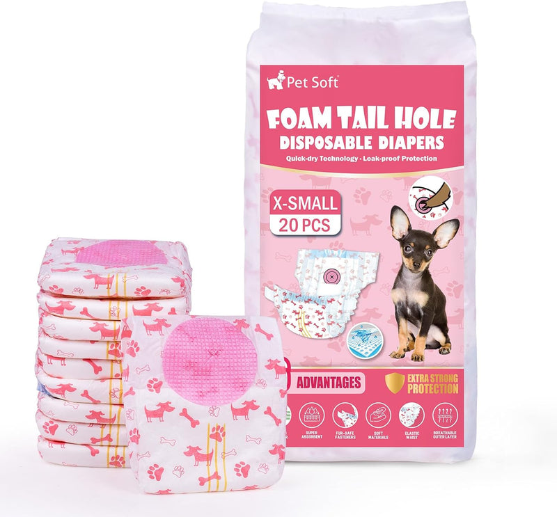 Pet Soft Disposable Dog Diapers - Female Dog Diapers with Adjustable Foam Tail Hole, Ultra Protection Puppy & Cat Diaper
