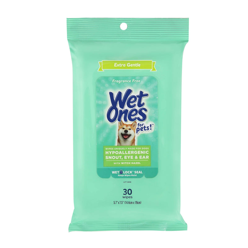 Wet Ones for Pets Extra Gentle Dog Wipes with Witch Hazel - Fragrance-Free, Hypoallergenic Pet Grooming Wipes for Snout, Eye, and Ear Areas, Sensitive Skin, 30 Count