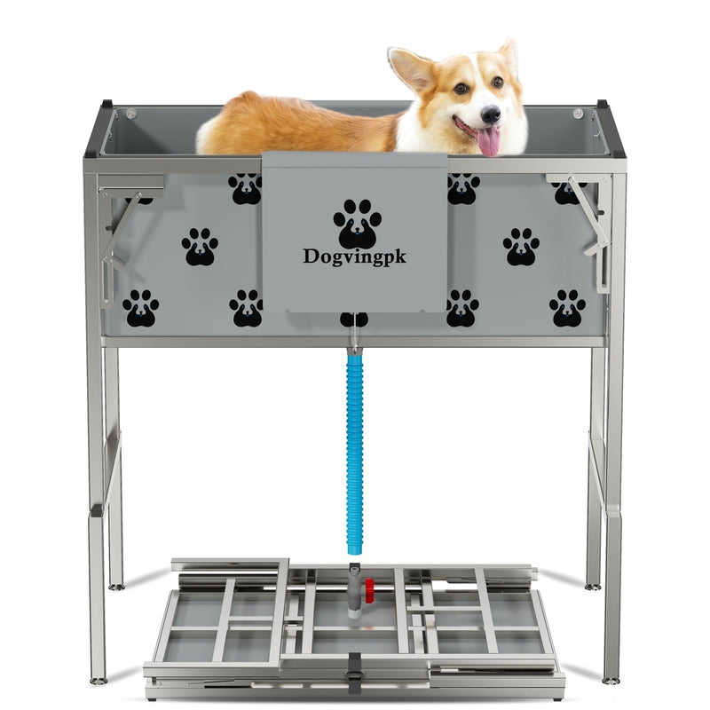 Dogvingpk Portable Foldable Elevated Dog Bathtub, 300 lb Capacity with Drain for Bathing Grooming Medium and Large Dogs, Indoor Outdoor Use