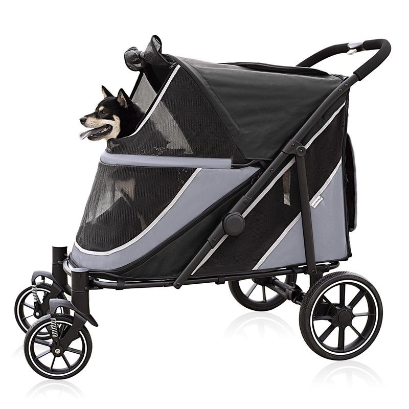 Dog Stroller for Medium/Large Dogs One-Click Folding, Extra Large Pet Stroller for 2 Dogs with Storage Pocket & Shock Absorption, Up to 130 lbs, Grey