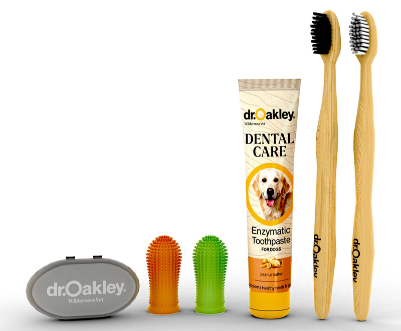 Dr. Oakley Dental Toothbrush Kit for Dogs & Cats -Finger Brush for Small Pets and Soft brushes for Large or Older Natural and Safe Peanut Butter Flavor -
