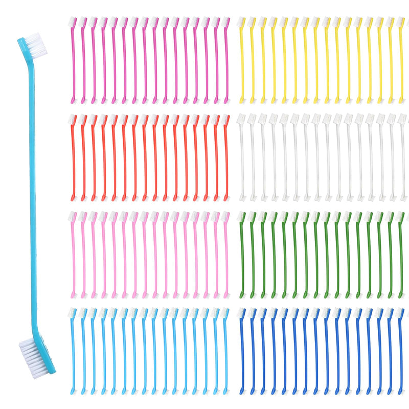 Meyeyaia 200Pcs Dog Toothbrushes, Dual Headed Dog Tooth Brush Bulk, Long Handle Plastic Pet Toothbrush for Large Small Dogs Cats Puppy Teeth Cleaning Dental Care Supplies 8 Colors