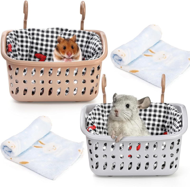 DEAYOU 2 Pack Rat Hammock for Cage, Chew Proof Small Animal Hanging Basket Bed with Hooks, Chinchilla Hideout Ferret Cag