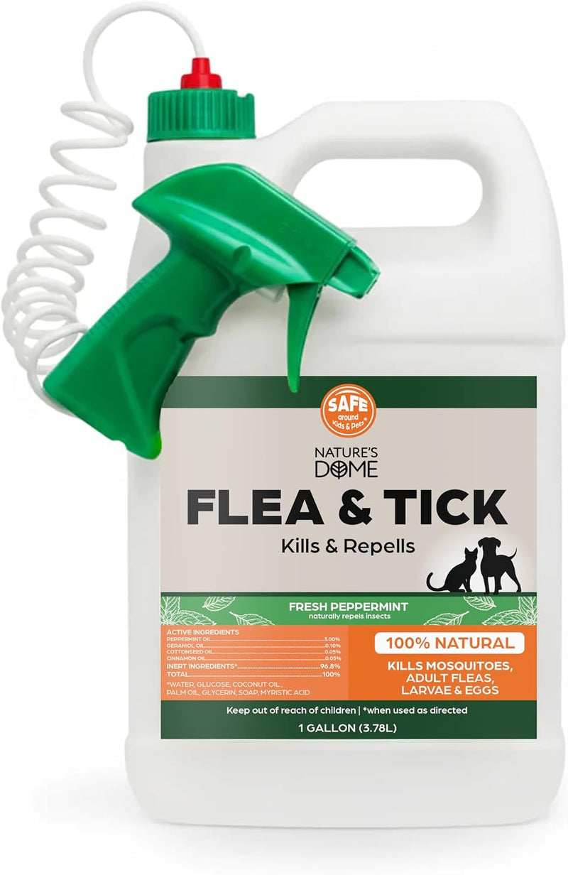Flea and Tick Spray for Yard & Home 128 Oz - Nature's Dome Peppermint Oil Pest Control | 1 Gallon Refill for Lawn, Patio