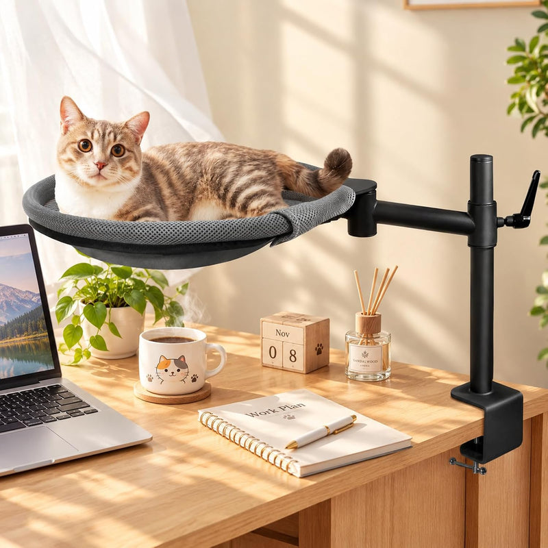 Crazydeer Cat Desk Bed, 360° Rotating & Height Adjustable Desk Cat Nest, Elevated Breathable Cats Bed for Desk with Removable Washable Cover for Indoor Kitten Cats-Maximum Hold Up to 40lb