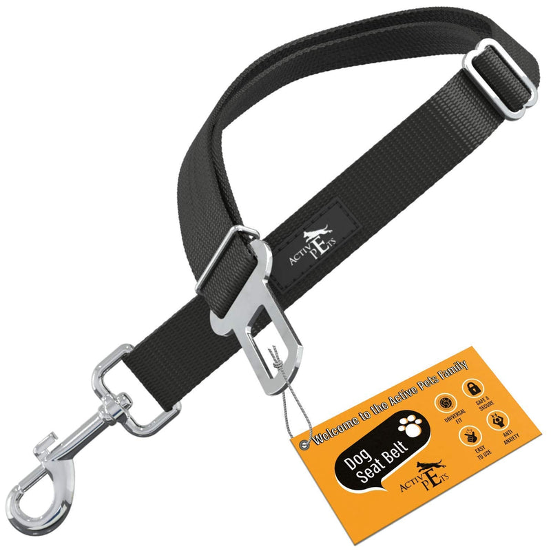 Active Pets Black Car Seat Belt for Dogs, Attaches to Harness & Collar, Adjustable 18