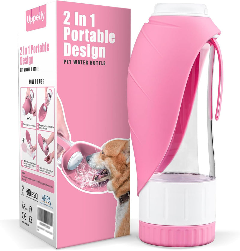Uppetly Dog Water Bottle, Pet Water Bottle with Food Container and Drinking Feeder, Leak Proof, BPA-Free, Portable Folda