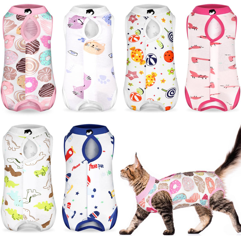 Kacctyen 6 Set Cat Recovery Suit After Surgery Female and Male Cat Kitten Surgery Suit E Collar Alternative Pajama Kitty Clothes for Spay Abdominal Skin Anti Licking(Animal,Medium)