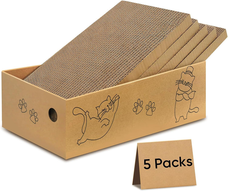 AGYM Cat Scratcher, 5 Packs in 1 Cardboard Box Cat Scratching Pad for Indoor Cats and Kitten, Cat Scratch Pad to Protect Furniture, Large Size
