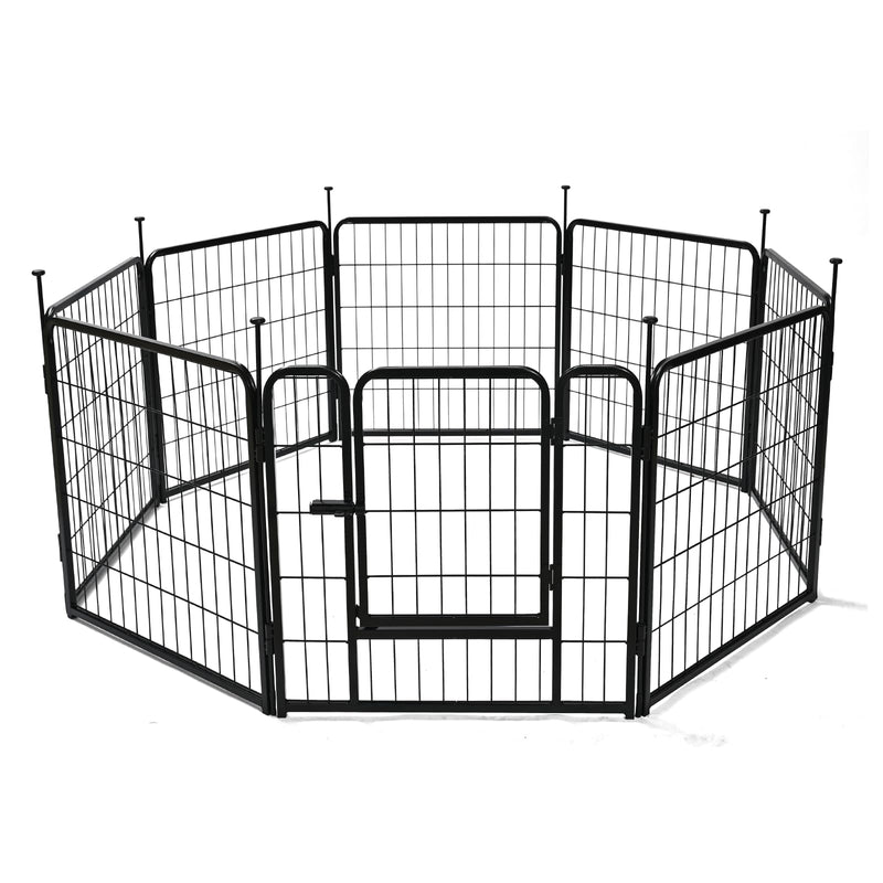Amazon Basics Dog Playpen, 8 Panels Metal Fence with Door, Foldable for Indoor and Outdoor Use, Suitable for Small to Medium Sized Dogs, 24 Inch Height, Black