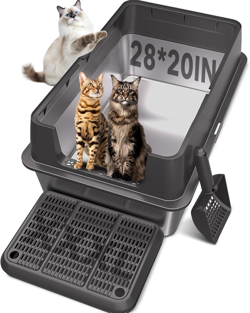 XXL Stainless Steel Litter Box with Lid, 28