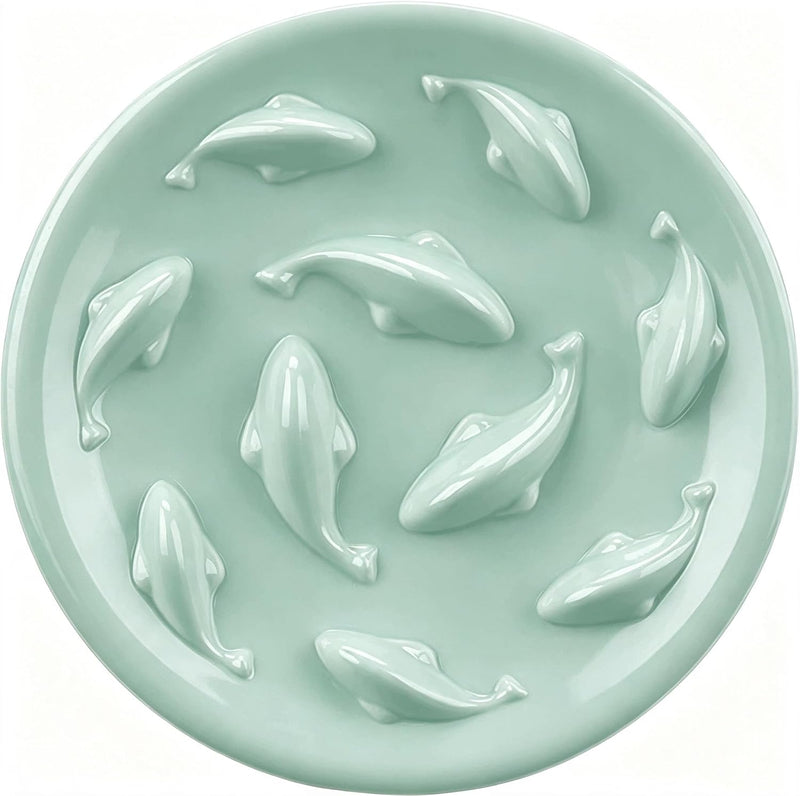 Slow Feeder Bowl for Cats and Small Dogs,Cilkus Fish Pool Design, Fun Interactive Bloat Stop Puzzle Feeder Bowl Healthy Eating Diet Made of Melamine Food Grade Material Dishwasher Safe (Green)