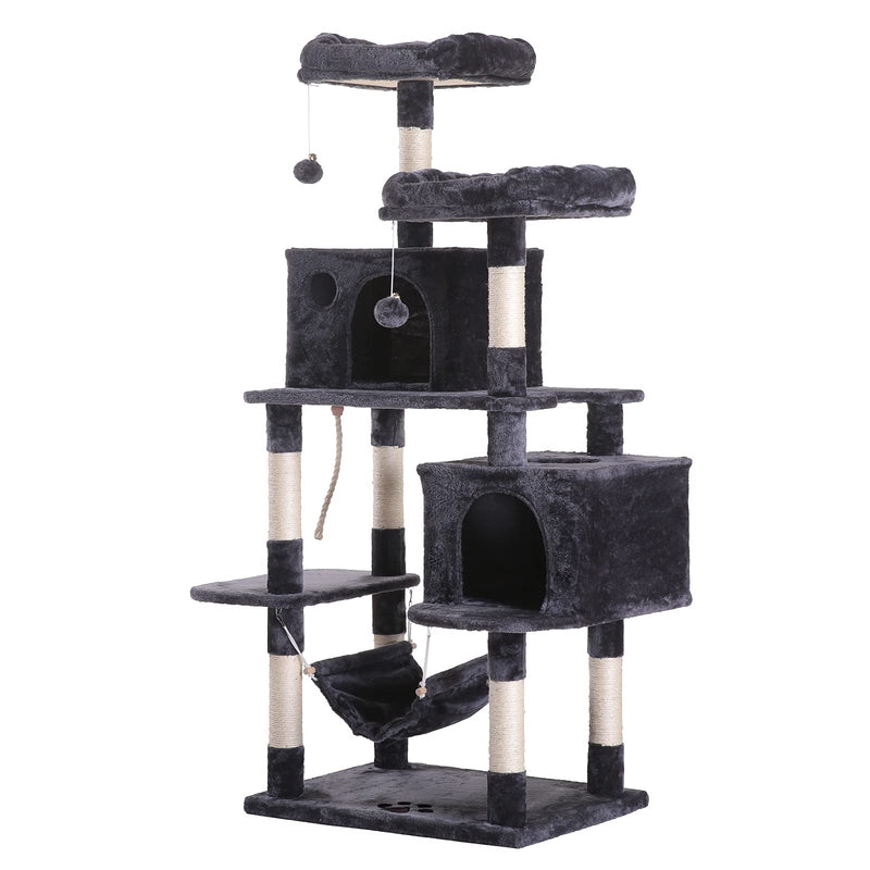 Hey-brother Large Multi-Level Cat Tree Condo Furniture with Sisal-Covered Scratching Posts, 2 Bigger Plush Condos, Perch Hammock for Kittens, Cats and Pets Smoky Gray MPJ020G