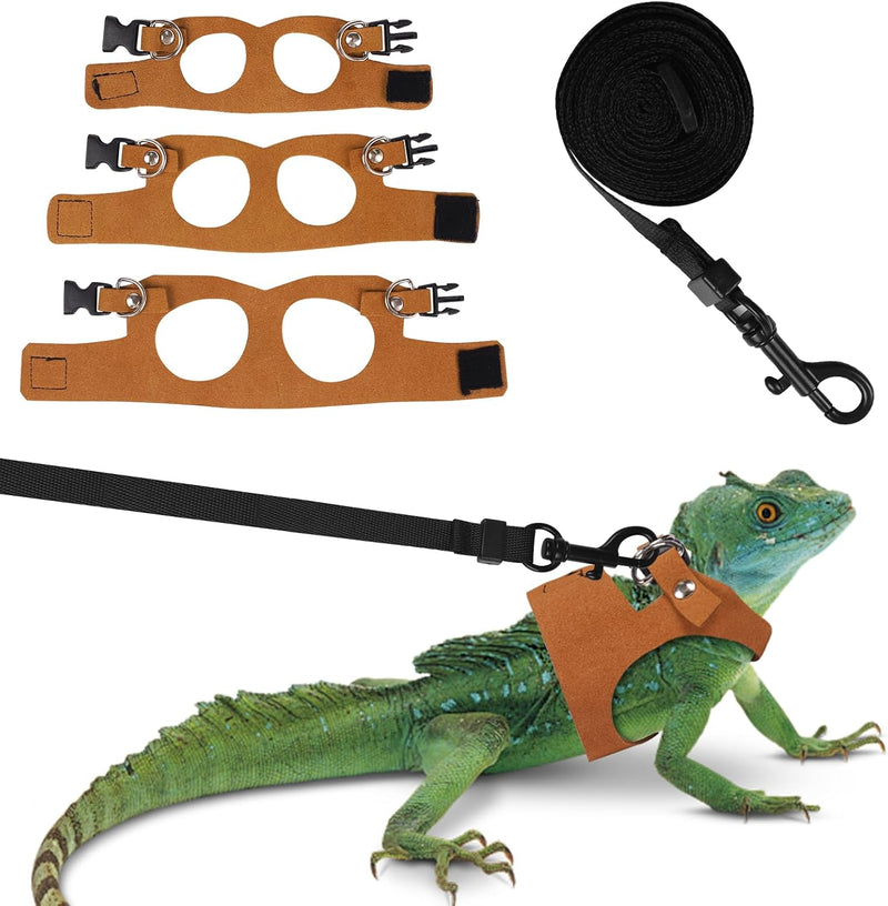 Bearded Dragon Harness Leash Set 3 Size Adjustable Lizards Training Walking Leather Vest Escape-Proof Traction Rope for