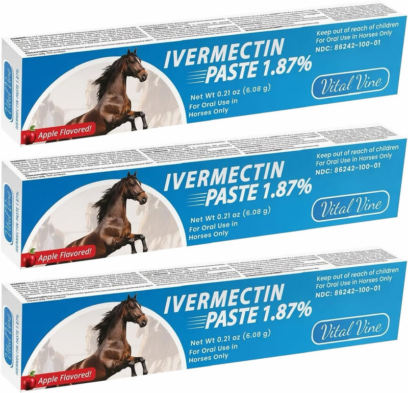 VITALVINE Ivermectin 1.87% Paste for Horses – Apple Flavor 6.08g Syringe, Treats Horses Up to 1250 lbs (3-Pack)