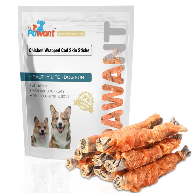 Pawant Chicken Wrapped Cod Skin Dog Treats, 45% Real Chicken & 45% Fish Skin - High Protein Omega-3 Dog Chews for Skin & Coat Health - Rawhide Free, Training Snacks for All Breeds 8 oz