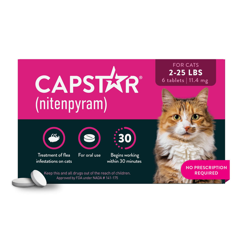 Capstar (nitenpyram) Cat Flea Treatment, Fast-Acting Oral Flea Treatment for Cats 2-25 lbs, Vet-Recommended Medication Tablets Start Killing in 30 Minutes, 6 Doses