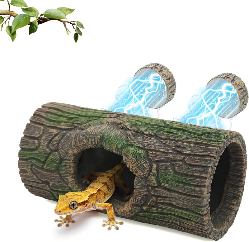 REPTITRIP Magnetic Crested Gecko Hideout - Resin Hollow Log Cave, Reptile Hide Cave, Reptile & Amphibian Habitat Hide, T