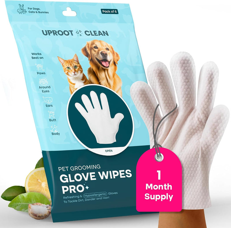 Uproot Clean Pet Grooming Gloves: Deodorizing & Grooming, 1-Month Supply