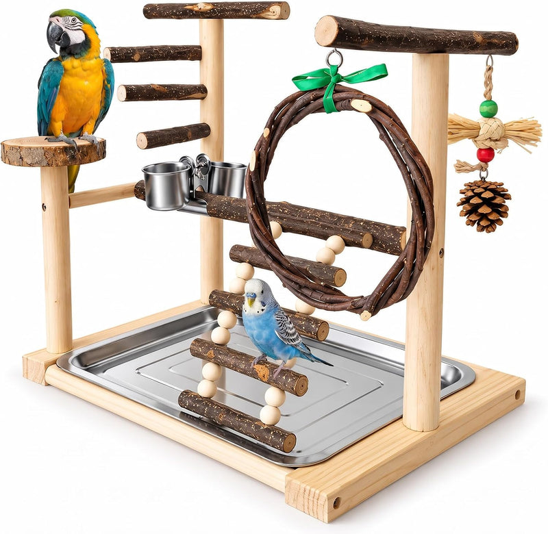 Wooden Bird Playground, Parrot Perch Stand, Cage Accessories