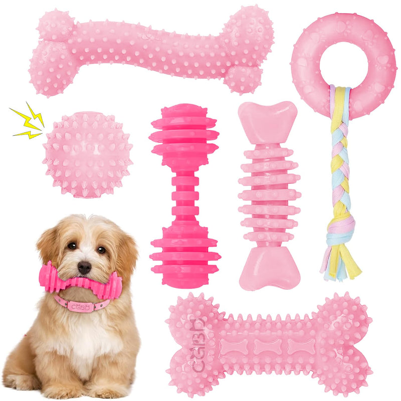 CGBD Puppy Toys, 6 Pack Dog Chew Toys for Puppy, Cute Pink Small Dog Toys, Puppy Teething Toys for Puppies, 2026 Upgraded Soft Durable Interactive Chew Toy for Small Dogs