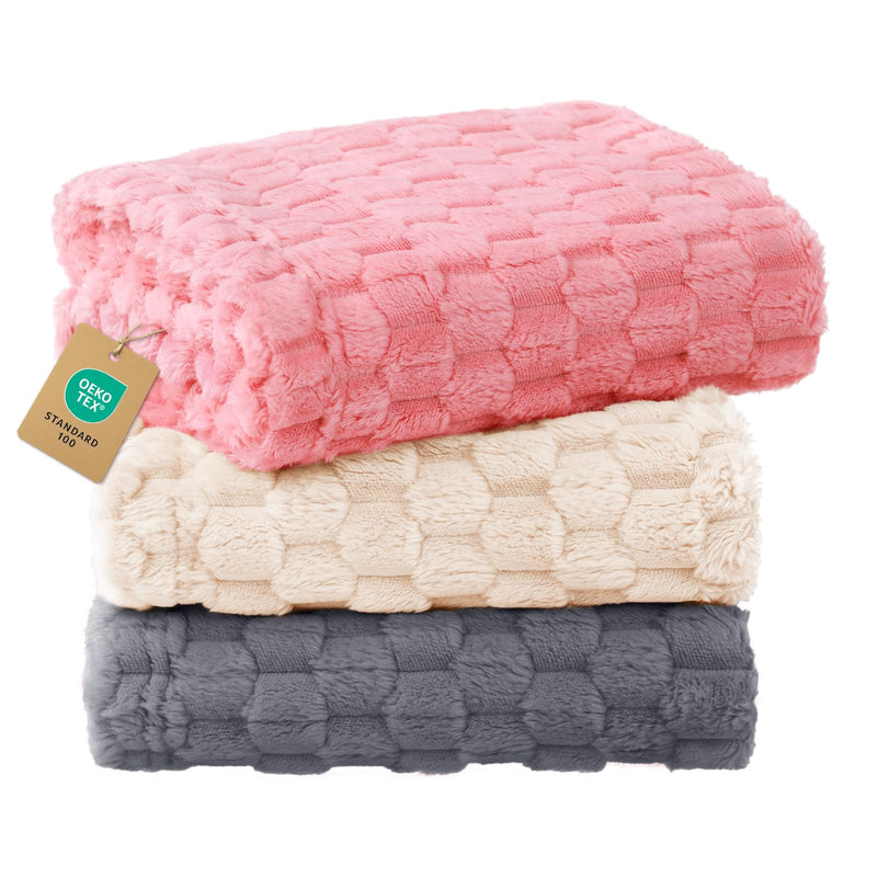 Luciphia 300GSM Fleece Dog Blanket for Small Medium Large Dogs 3D Jacquard 1 Pack 3 Flannel Puppy Cat Pet Throw Blankets Soft Washable Decorative Furniture Protect Pcs3-Grey/White/Pink, S(23''x16'')