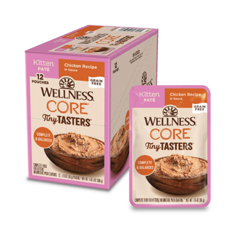 Wellness CORE Tiny Tasters Minced Kitten Wet Cat Food, Natural, Protein Rich, Grain Free, Chicken Recipe, 1.75 oz, Pack of 12 Pouches