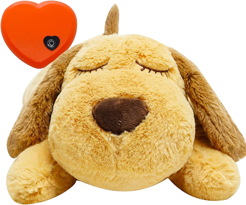 HonourHope Dog Heartbeat Toy (Dog Yellow, Medium) - Plush Pet Calming Toy with Simulated Heartbeat and Heat for Anxiety