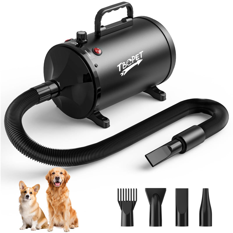 Dog Dryer High Velocity Dog Hair Dryer 5.2HP/3800W, Stepless Adjustable Speed Temperature Dogs Grooming Blow Dryer, Pet Dryer with 4 Nozzles,Blow Dryer for Dogs, Black