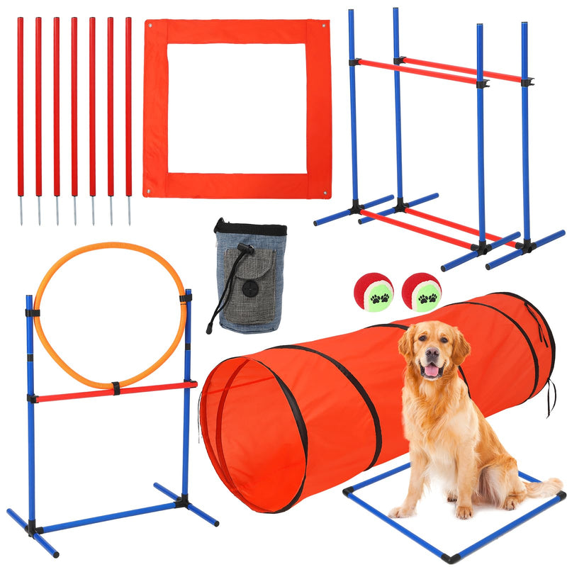 GarveeLife Dog Agile Training Equipment, 87-Piece Dog Obstacle Course Training Starter Kit with Tunnel, Adjustable Dog Hoop, Weave Poles, Jump Ring, Pause Box, Toy Balls and Storage Bag