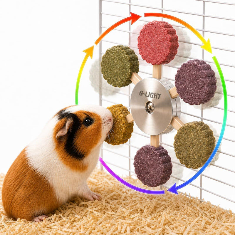 C-LIGHT Guinea Pig Chew Toys, Rotating Spinner + 8 Pcs Timothy, 5 Veggies